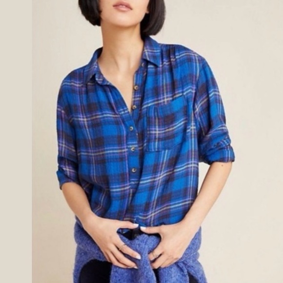 Anthropologie Tops - Anthropologie Isadora Button-Back Plaid Tunic